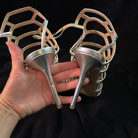 Women's Mossimo Slingback Stiletto Sandal Peep Toe Hollow Silver - Picture 6 of 11